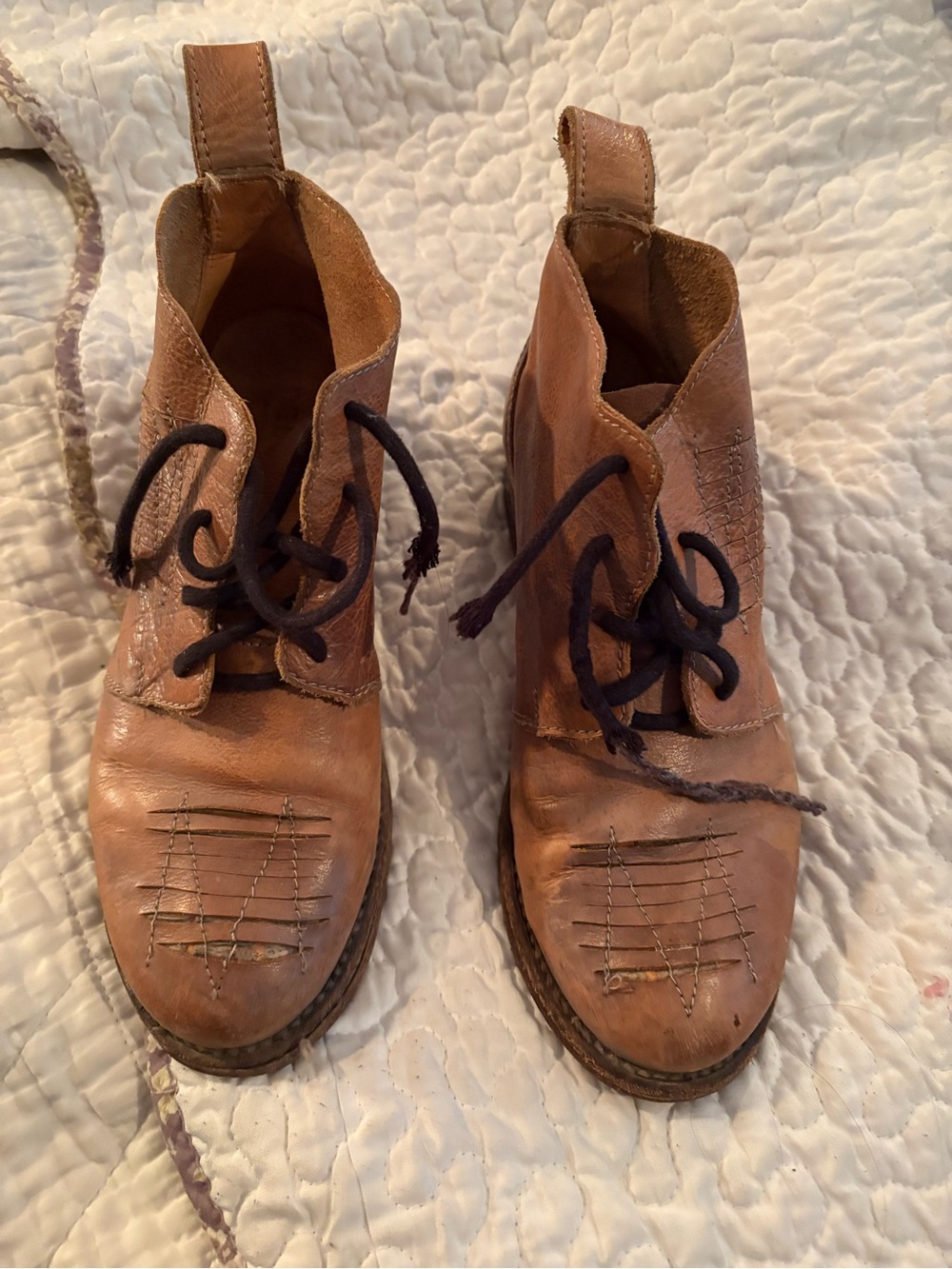 Womens Brown Leather Lace-Up Boots
